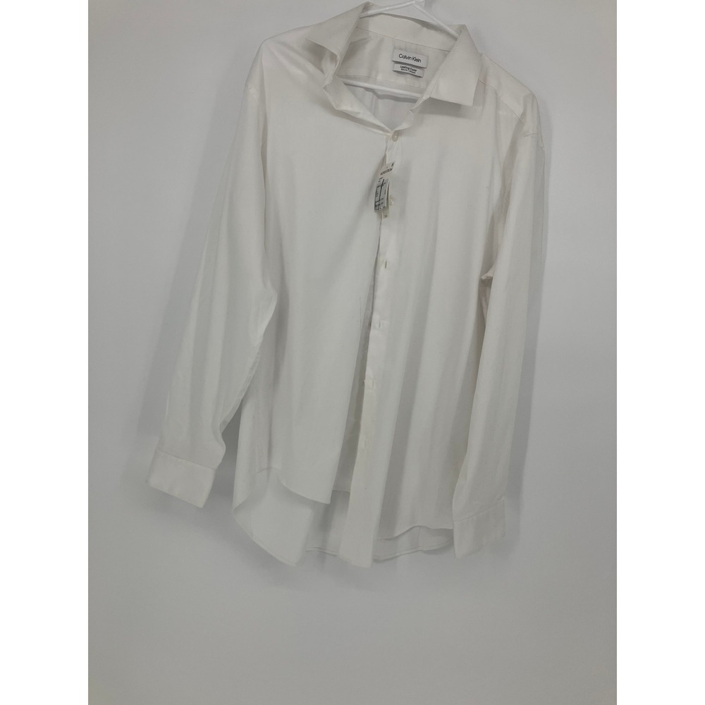 Calvin Klein Mens White Slim Fit Dress Shirt 16.5 32/33 Long Sleeve Button Up